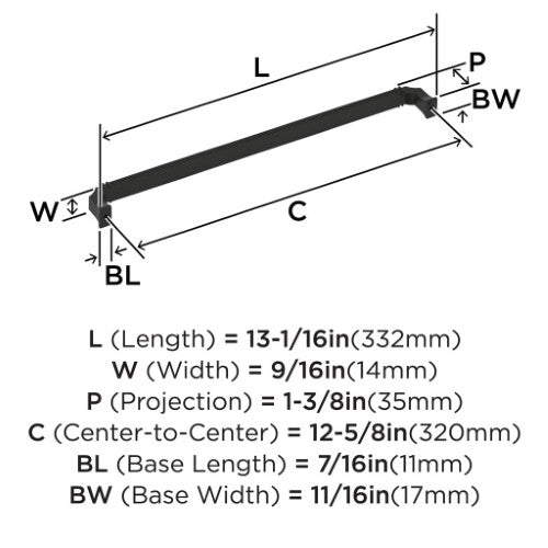 Townsend Zinc Matte Black Cabinet Pull 14