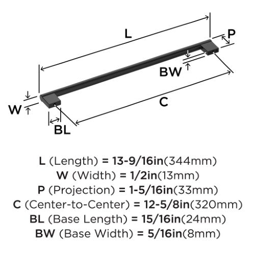 Versa Zinc Matte Black Cabinet Pull 16