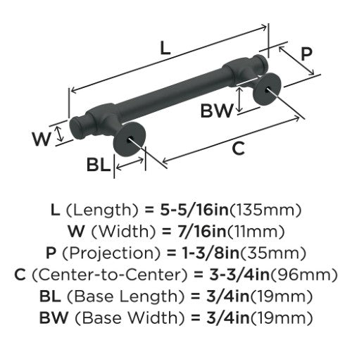 Winsome Zinc Matte Black Cabinet Pull 10