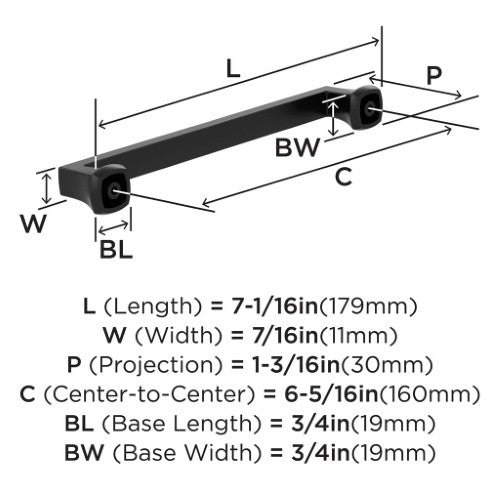 Hybridize Zinc Matte Black Cabinet Pull 8