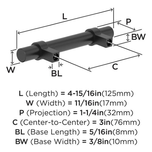 Central Zinc Matte Black Cabinet Pull 5