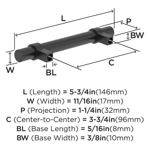 Central Zinc Matte Black Cabinet Pull 6