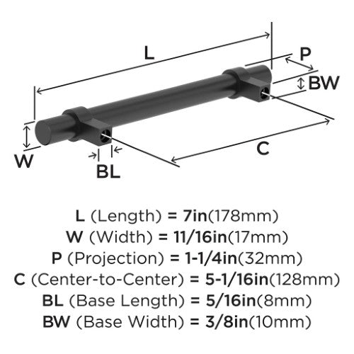 Central Zinc Matte Black Cabinet Pull 7