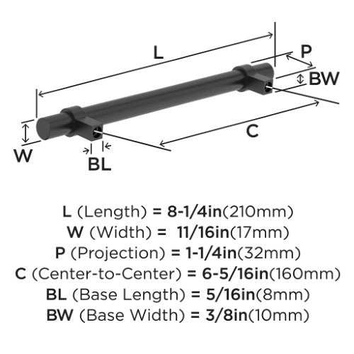 Central Zinc Matte Black Cabinet Pull 8