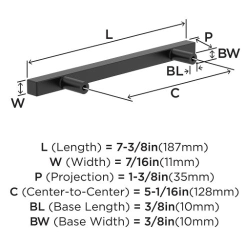 Bar Pulls Square Zinc Matte Black Cabinet Pull 7