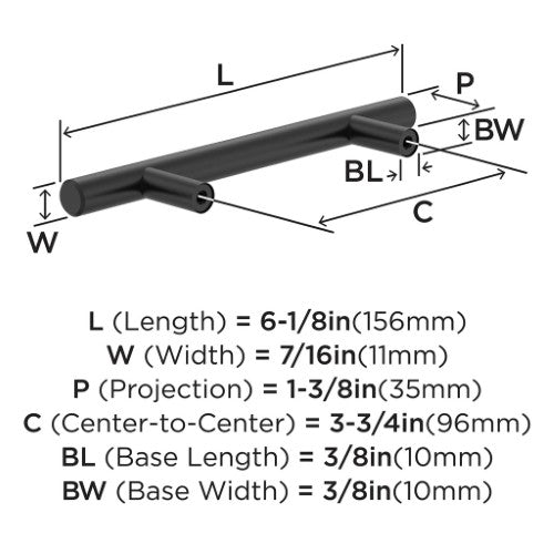 Bar Pulls Hollow Stainless Steel Matte Black Cabinet Pull 10