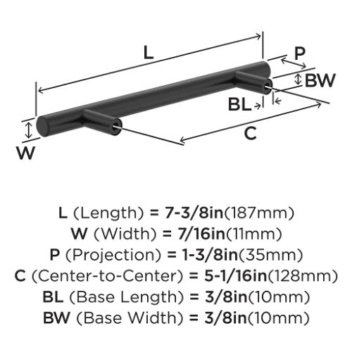 Bar Pulls Hollow Stainless Steel Matte Black Cabinet Pull 11