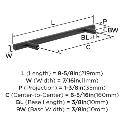 Bar Pulls Hollow Stainless Steel Matte Black Cabinet Pull 12