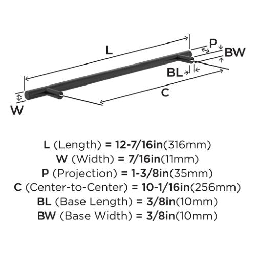 Bar Pulls Hollow Stainless Steel Matte Black Cabinet Pull 15