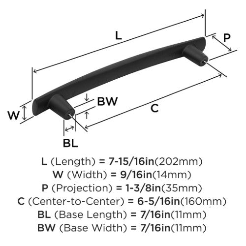 Willow Zinc Matte Black Cabinet Pull 7