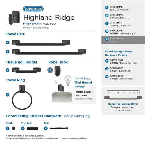 Highland Ridge Zinc Matte Black Hook 7