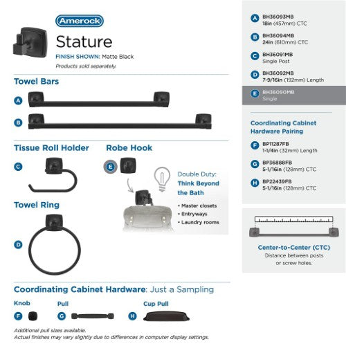 Stature Zinc Matte Black Hook 7