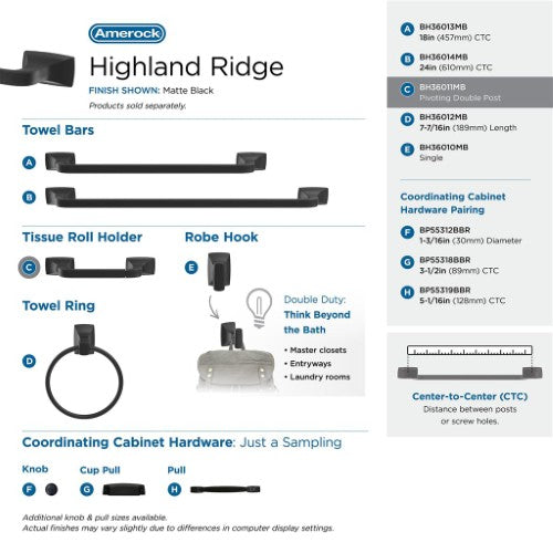 Highland Ridge Zinc Matte Black Toilet Paper Holder 6