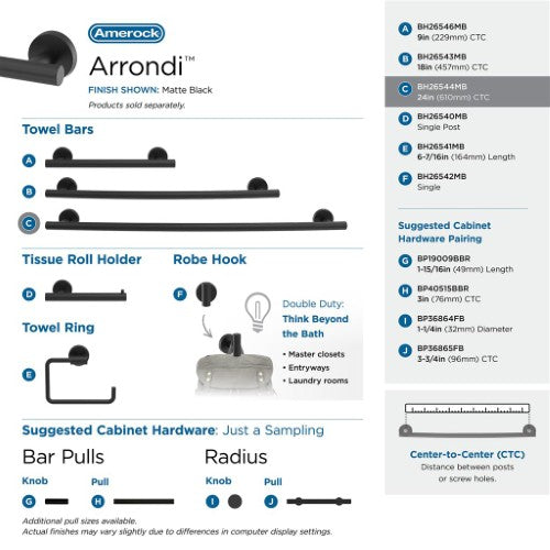 Arrondi Stainless Steel Matte Black Towel Bar 27