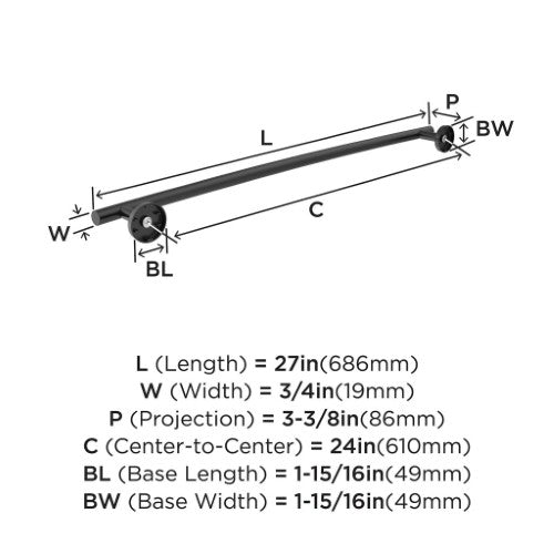 Arrondi Stainless Steel Matte Black Towel Bar 12