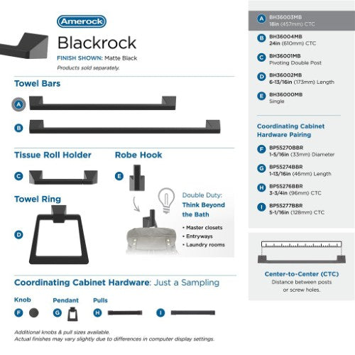 Blackrock Zinc & Stainless Steel Matte Black Towel Bar 14