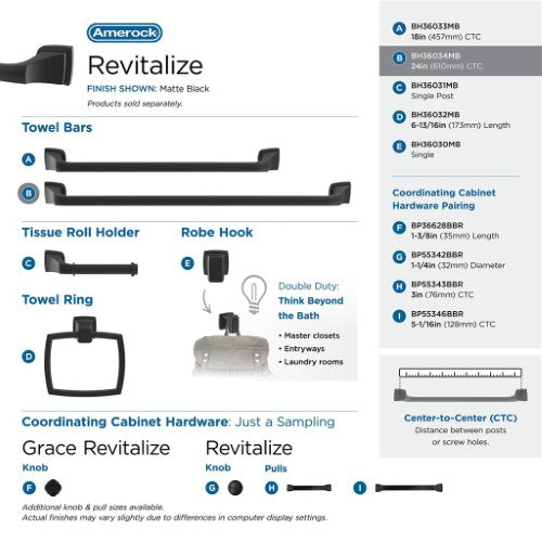 Revitalize Zinc & Stainless Steel Matte Black Towel Bar 11