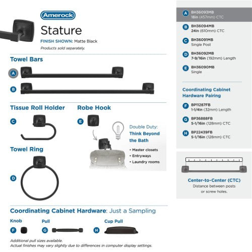 Stature Zinc & Stainless Steel Matte Black Towel Bar 14