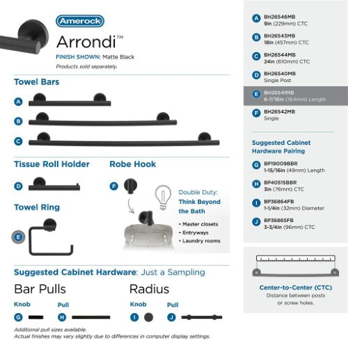 Arrondi Stainless Steel Matte Black Towel Ring 12