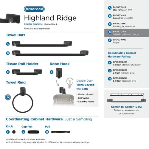 Highland Ridge Zinc & Stainless Steel Matte Black Towel Ring 6