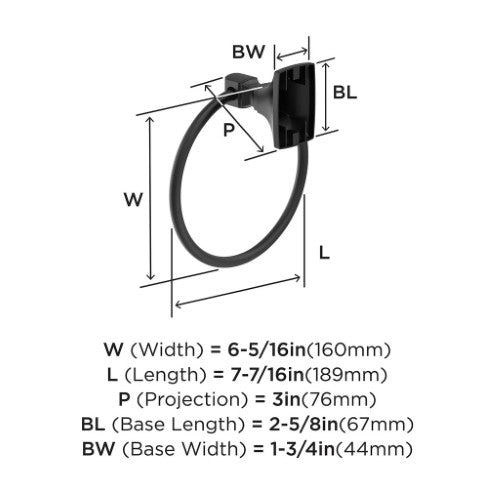 Highland Ridge Zinc & Stainless Steel Matte Black Towel Ring 2