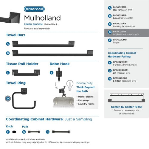 Mulholland Zinc Matte Black Towel Ring 7