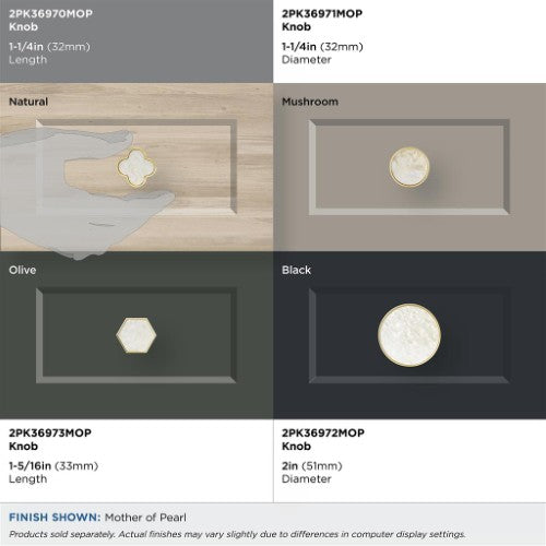 Accents Zinc & Acrylic Gold / Mother of Pearl Cabinet Knob 22