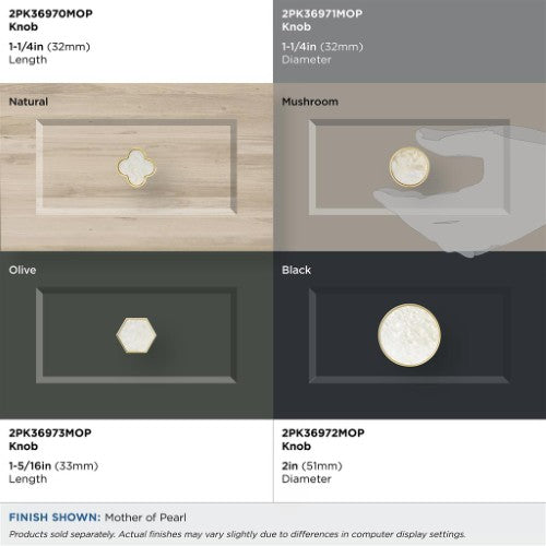 Accents Zinc & Acrylic Gold / Mother of Pearl Cabinet Knob 25