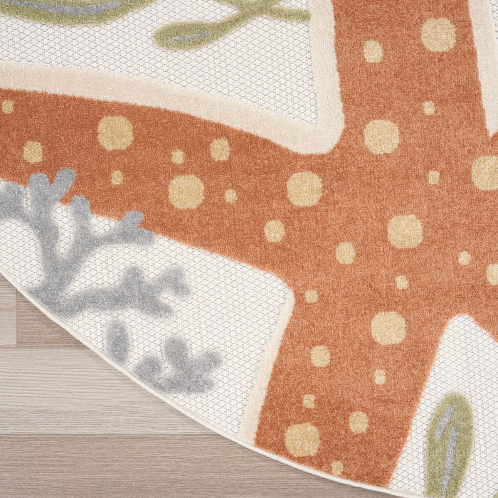 Aloha ALH24 Ivory Multicolor Polypropylene Outdoor Area Rug - 8 Ft x Round