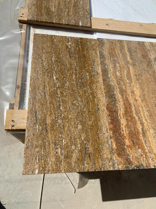 Filled & Honed Mystic Vein Cut Travertine Tile - 12" x 24"