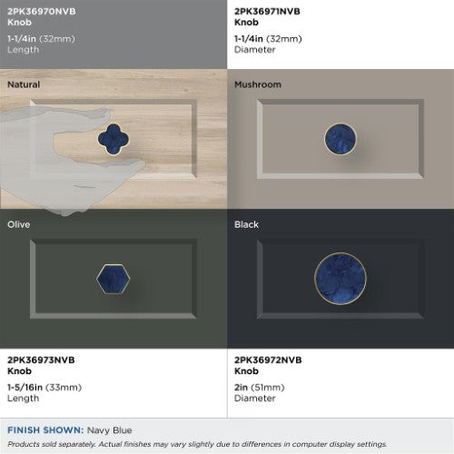 Accents Zinc & Acrylic Gold / Navy Blue Cabinet Knob 22