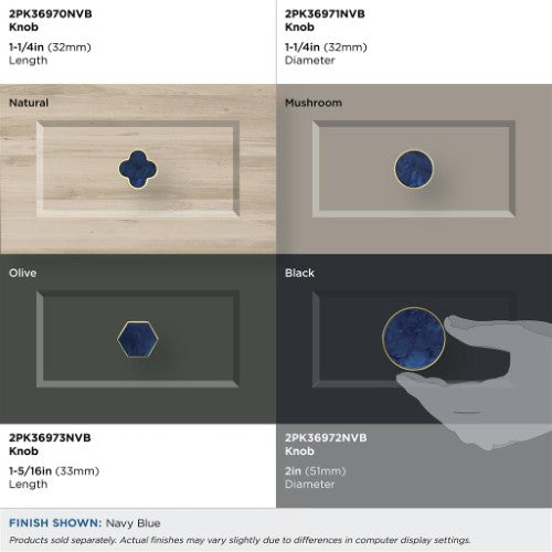 Accents Zinc & Acrylic Gold / Navy Blue Cabinet Knob 25