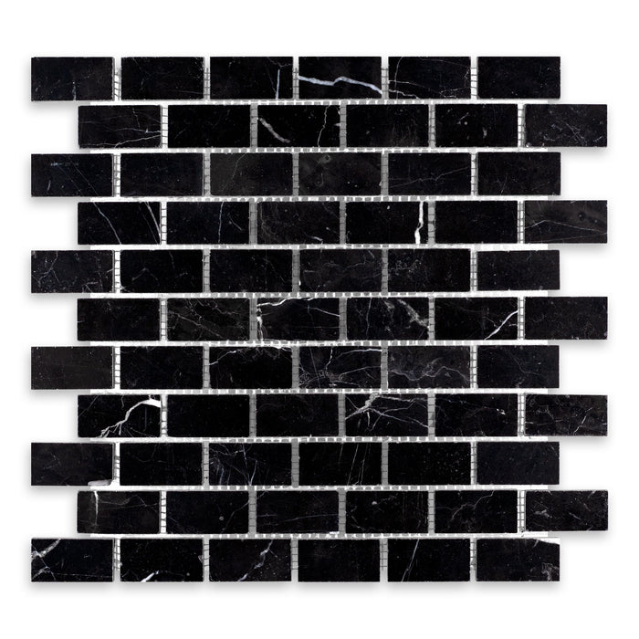 Nero Marquina Marble Mosaic - 1" x 2" Brick