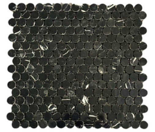 Full Sheet Sample - Nero Marquina Penny Round Marble Mosaic - 3/4" x 3/4" x 3/8" Polished