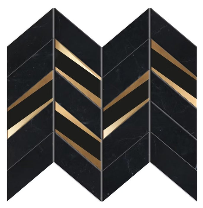 Nero Marquina & Gold Mirror Marble Mosaic Polished 1