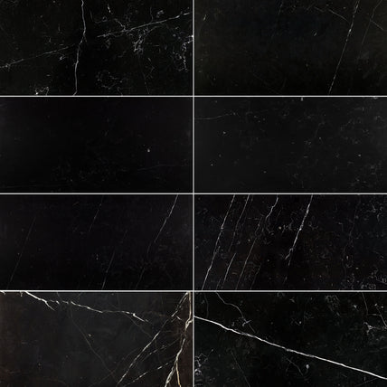 Nero Marquina Polished Marble Tile - 4" x 12"