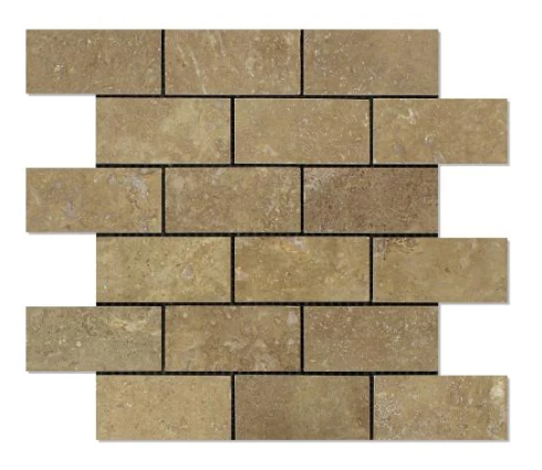 Noche Filled & Honed Travertine Mosaic - 2" x 4" Brick