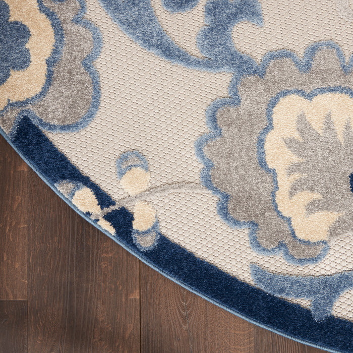 Aloha ALH17 Blue / Grey Polypropylene Farmhouse Area Rug - 8 Ft x Round