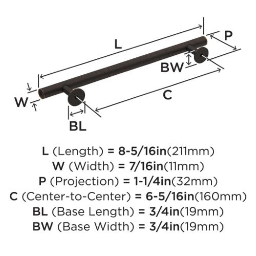 Radius Stainless Steel Oil Rubbed Bronze Cabinet Pull 12