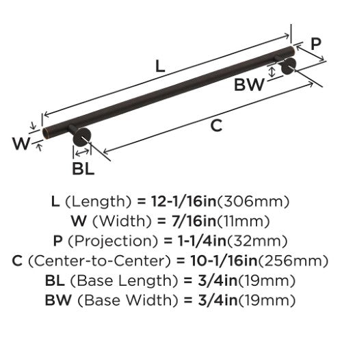Radius Stainless Steel Oil Rubbed Bronze Cabinet Pull 14