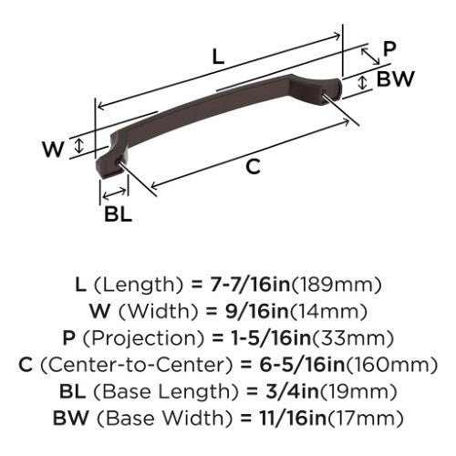Bellamy Zinc Oil Rubbed Bronze Cabinet Pull 12