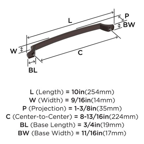 Bellamy Zinc Oil Rubbed Bronze Cabinet Pull 10