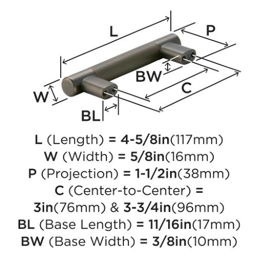 Bronx Zinc & Stainless Steel Oil Rubbed Bronze Cabinet Pull 9