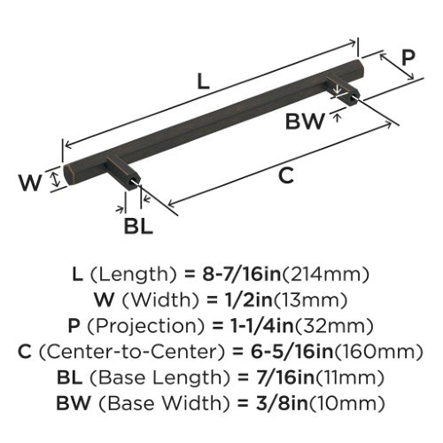 Caliber Zinc Oil Rubbed Bronze Cabinet Pull 12