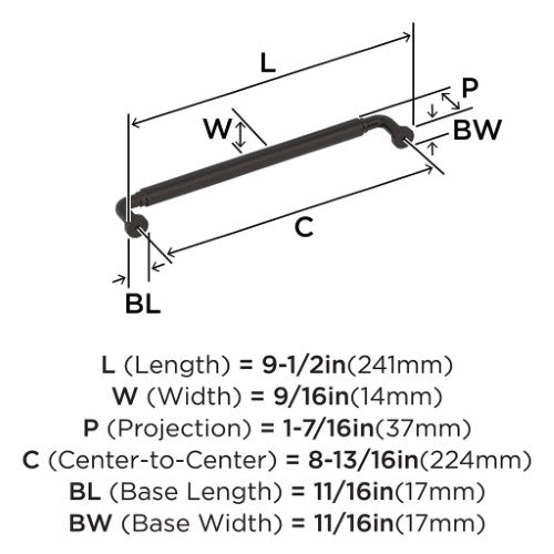 Coble Zinc Oil Rubbed Bronze Cabinet Pull 16
