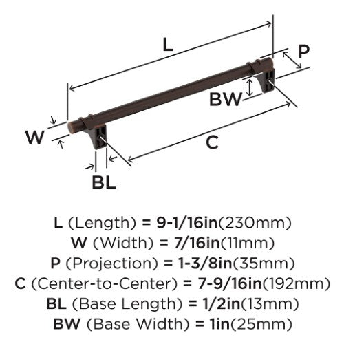 Davenport Zinc Oil Rubbed Bronze Cabinet Pull 16