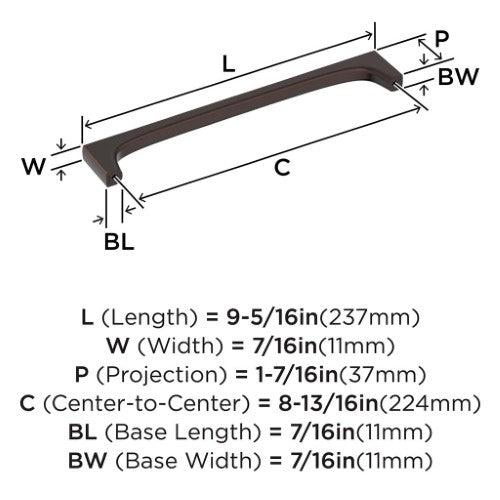 Merced Zinc Oil Rubbed Bronze Cabinet Pull 16