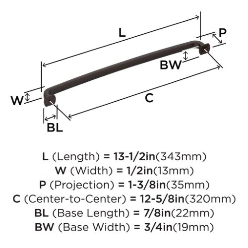 Surpass Zinc Oil Rubbed Bronze Cabinet Pull 16
