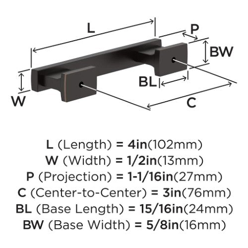 Triomphe Zinc Oil Rubbed Bronze Cabinet Pull 5
