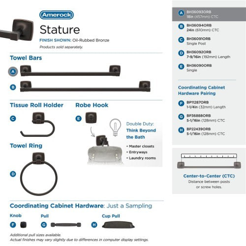Stature Zinc & Stainless Steel Oil Rubbed Bronze Towel Bar 14